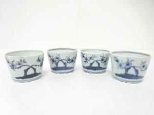 古伊万里　染付　花　蕎麦猪口　4客